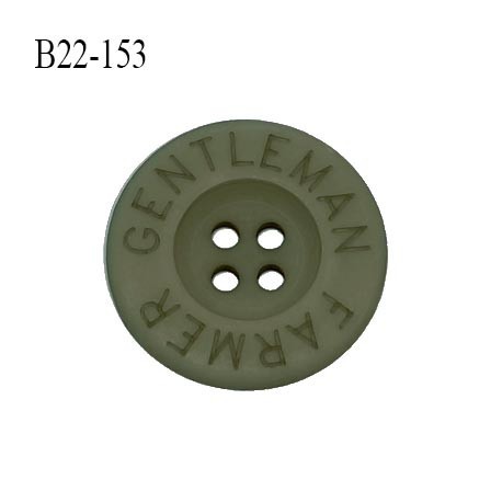 Bouton 22 mm en pvc couleur vert kaki  inscription Gentleman Farmer 4 trous diamètre 22 mm épaisseur 4 mm prix à la pièce