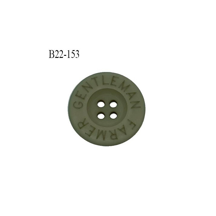 Bouton 22 mm en pvc couleur vert kaki  inscription Gentleman Farmer 4 trous diamètre 22 mm épaisseur 4 mm prix à la pièce