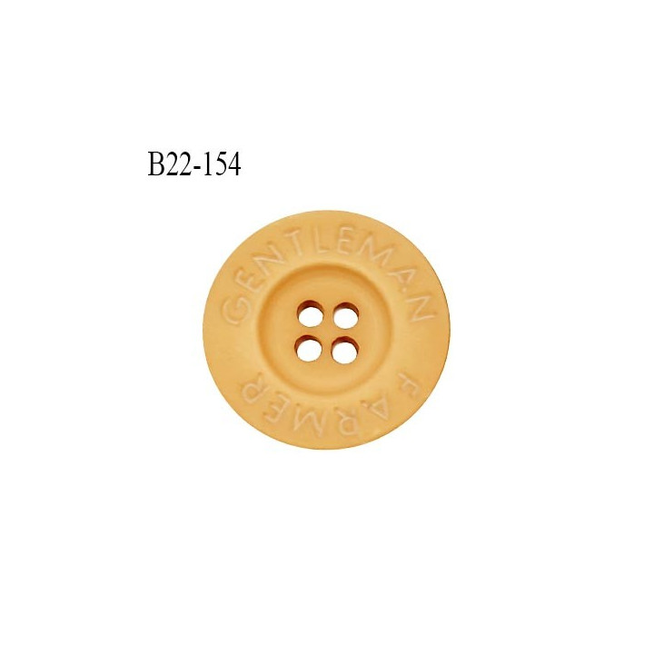 Bouton 22 mm en pvc couleur jaune moutarde  inscription Gentleman Farmer 4 trous diamètre 22 mm épaisseur 4 mm prix à la pièce