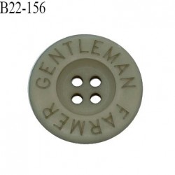 Bouton 22 mm en pvc couleur vert de gris inscription Gentleman Farmer 4 trous diamètre 22 mm épaisseur 4 mm prix à la pièce