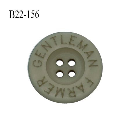 Bouton 22 mm en pvc couleur vert de gris inscription Gentleman Farmer 4 trous diamètre 22 mm épaisseur 4 mm prix à la pièce