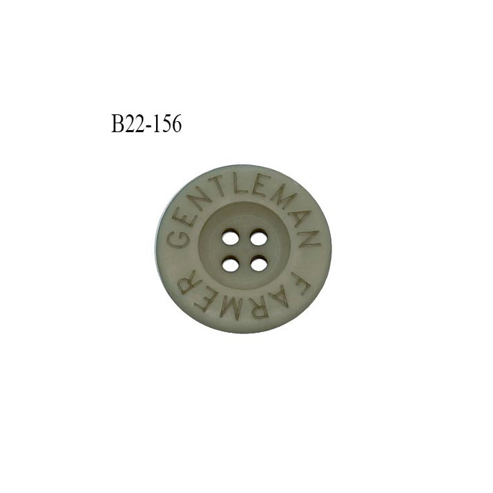 Bouton 22 mm en pvc couleur vert de gris inscription Gentleman Farmer 4 trous diamètre 22 mm épaisseur 4 mm prix à la pièce
