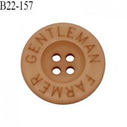 Bouton 22 mm en pvc couleur caramel inscription Gentleman Farmer 4 trous diamètre 22 mm épaisseur 4 mm prix à la pièce