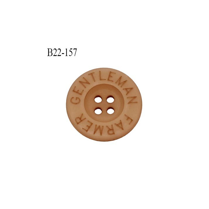 Bouton 22 mm en pvc couleur caramel inscription Gentleman Farmer 4 trous diamètre 22 mm épaisseur 4 mm prix à la pièce
