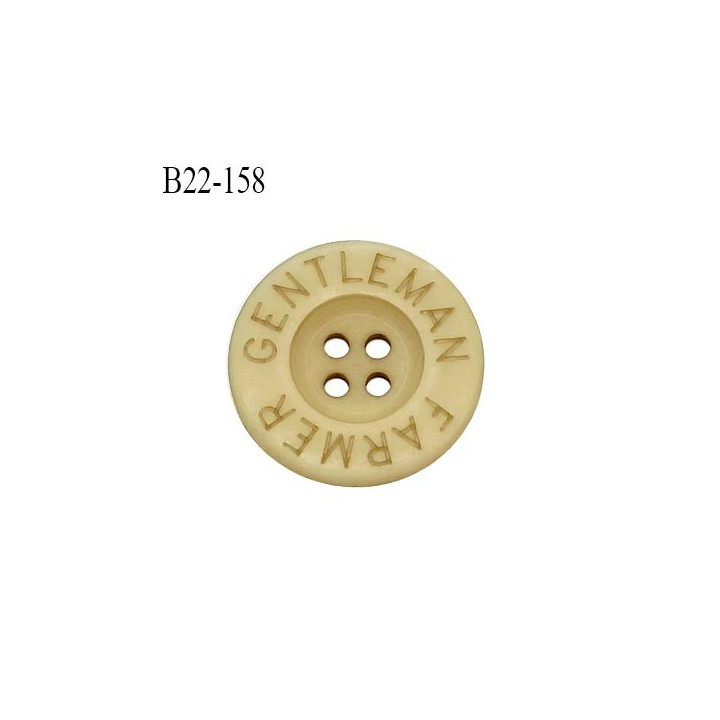 Bouton 22 mm en pvc couleur beige clair inscription Gentleman Farmer 4 trous diamètre 22 mm épaisseur 4 mm prix à la pièce