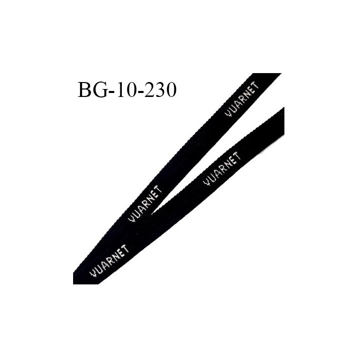 Galon ruban 10 mm sangle chevron Vuarnet fond noir inscription couleur naturel souple et doux au toucher prix au mètre