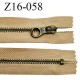 Fermeture zip 16 cm couleur beige non séparable longueur 16 cm largeur 27 mm glissière laiton 6 mm prix à la pièce
