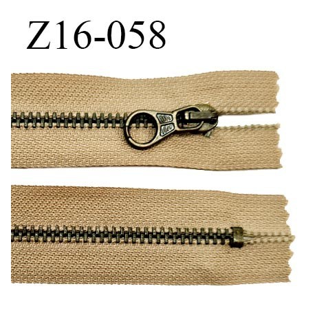 Fermeture zip 16 cm couleur beige non séparable longueur 16 cm largeur 27 mm glissière laiton 6 mm prix à la pièce