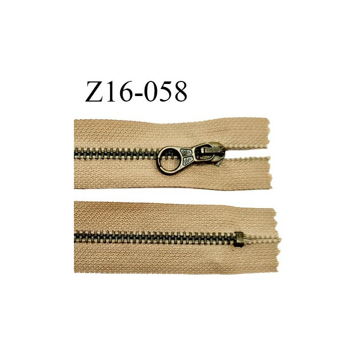 Fermeture zip 16 cm couleur beige non séparable longueur 16 cm largeur 27 mm glissière laiton 6 mm prix à la pièce