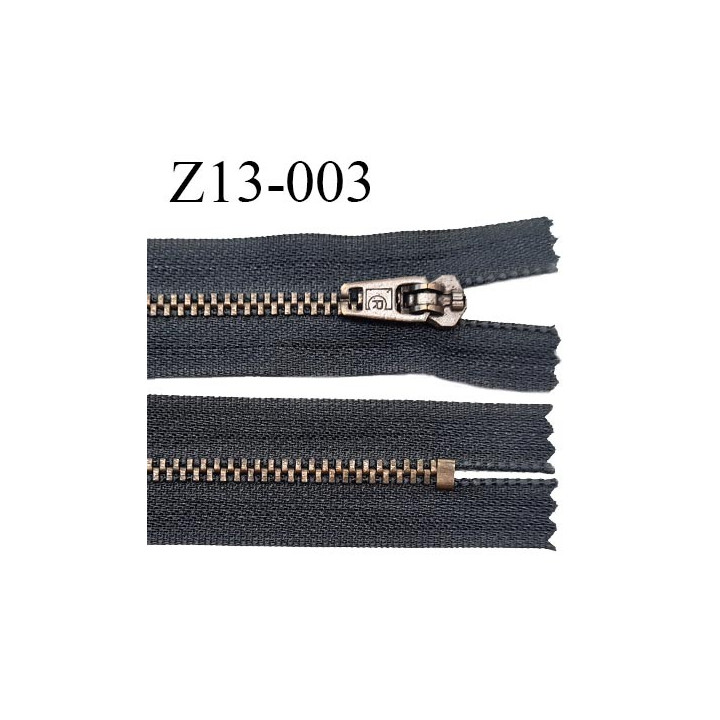 Fermeture zip 13 cm très haut de gamme RIRI couleur gris non séparable longueur 13 cm glissière laiton 6 mm prix à la pièce