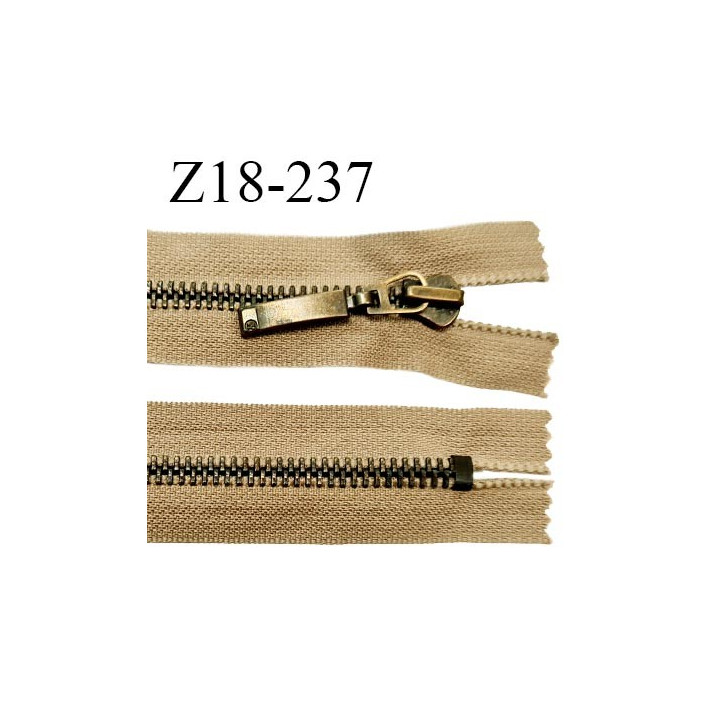 Fermeture zip 18 cm très haut de gamme RIRI couleur beige non séparable longueur 18 cm glissière laiton 6 mm prix à la pièce