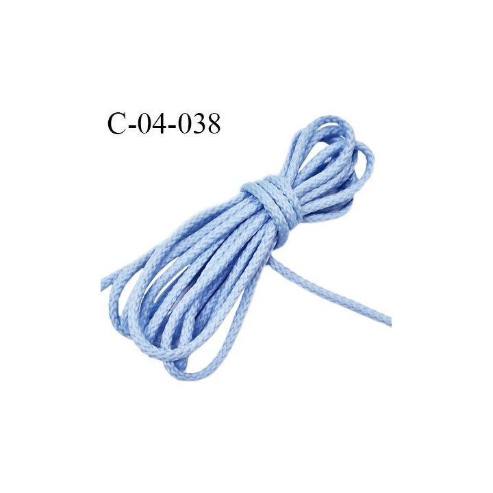 Cordon 4 mm très solide couleur bleu ciel lumineux diamètre 4 mm prix au mètre