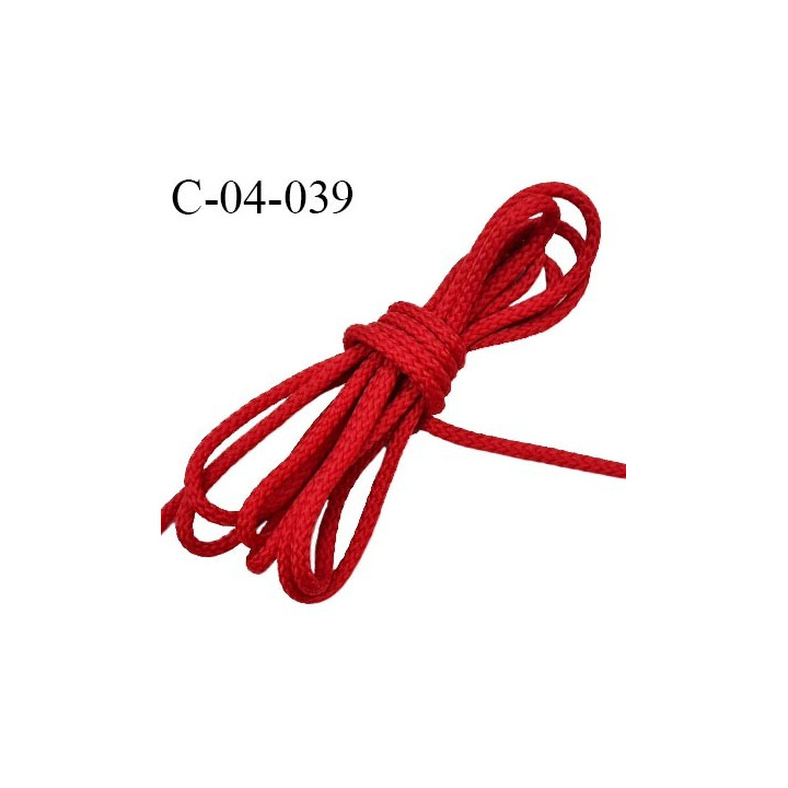 Cordon 4 mm très solide couleur rouge lumineux diamètre 4 mm prix au mètre