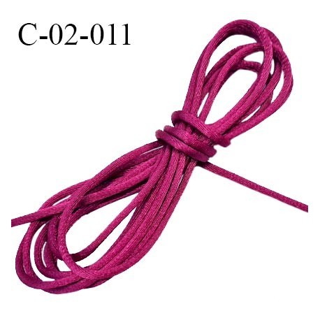 Cordon 2 mm queue de rat satin brillant couleur magenta diamètre 2 mm prix au mètre