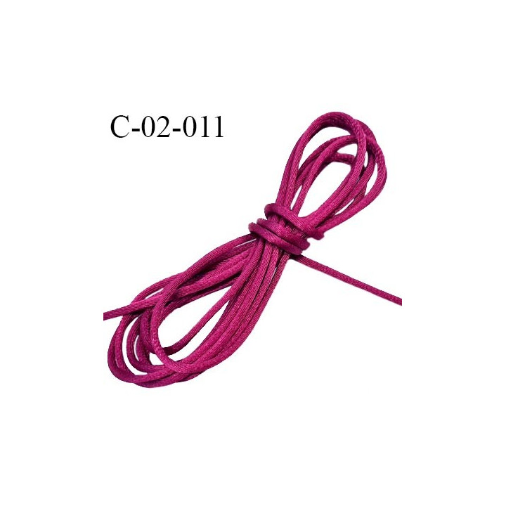 Cordon 2 mm queue de rat satin brillant couleur magenta diamètre 2 mm prix au mètre
