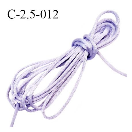 Cordon 2.5 mm queue de rat satin brillant couleur lilas parme diamètre 2.5 mm prix au mètre