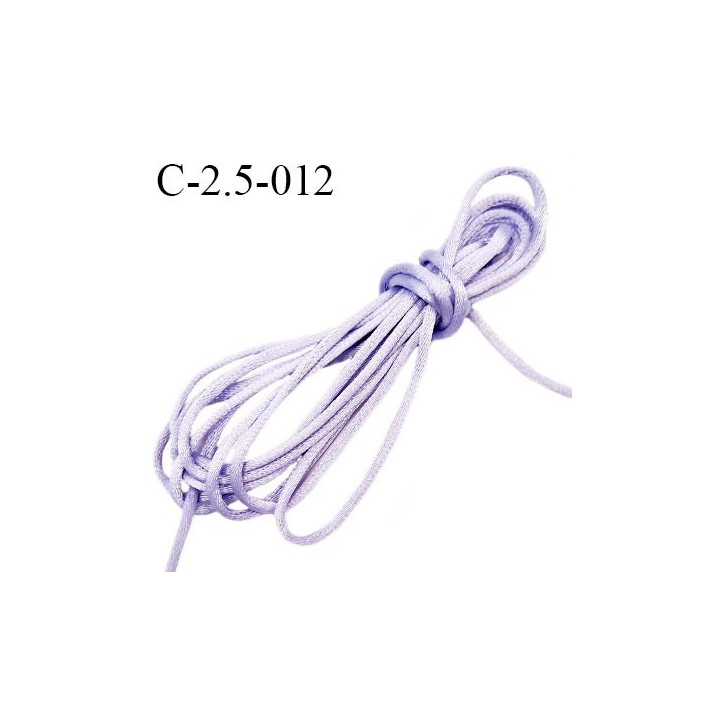 Cordon 2.5 mm queue de rat satin brillant couleur lilas parme diamètre 2.5 mm prix au mètre