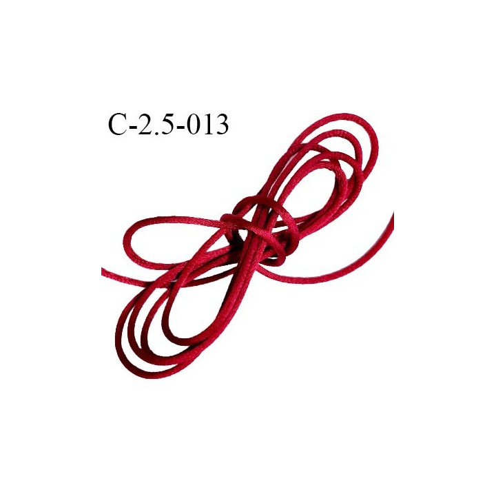 Cordon 2.5 mm queue de rat satin brillant couleur rouge tirant sur le bordeaux parme diamètre 2.5 mm prix au mètre