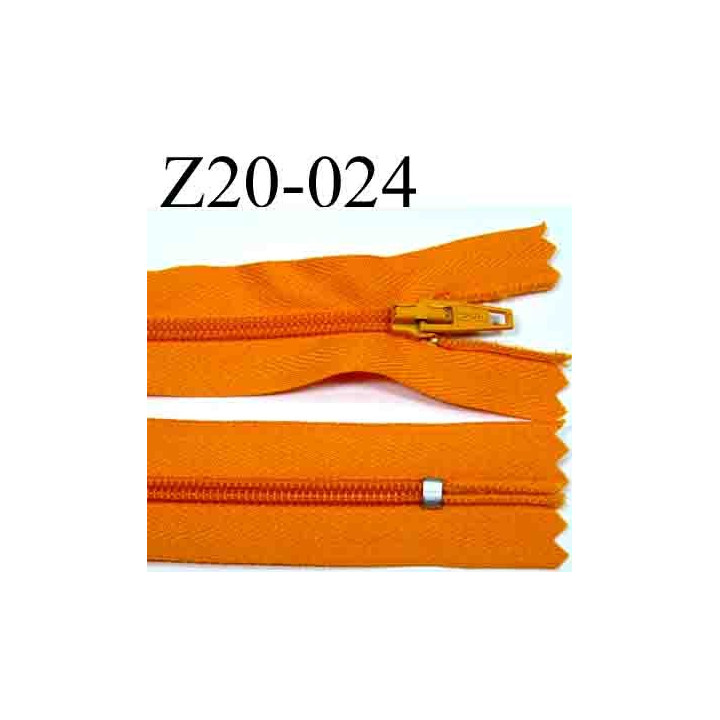 fermeture éclair longueur 20 cm couleur orange non séparable zip nylon largeur 2.5 cm