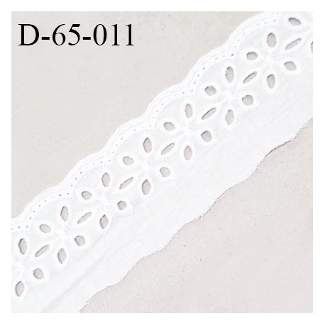 Dentelle anglaise 65 mm brodée couleur blanc largeur 65 mm prix au mètre