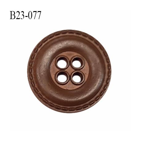 Bouton 23 mm en pvc couleur marron façon cuir 4 trous diamètre 23 mm prix a la pièce