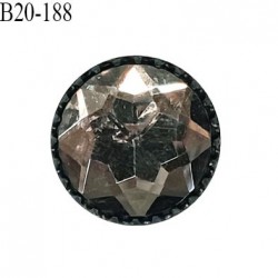 Bouton 20 mm pvc style pierre transparente taillée sur socle noir accroche avec un anneau diamètre 20 mm prix à l'unité