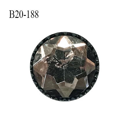 Bouton 20 mm pvc style pierre transparente taillée sur socle noir accroche avec un anneau diamètre 20 mm prix à l'unité