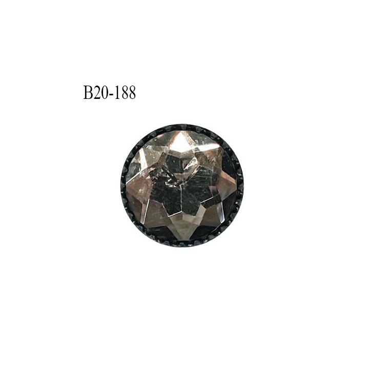 Bouton 20 mm pvc style pierre transparente taillée sur socle noir accroche avec un anneau diamètre 20 mm prix à l'unité