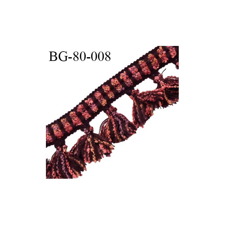 Galon pompon couleur prune rose et orange largeur de la bande 25 mm + pompon 50 mm prix au mètre