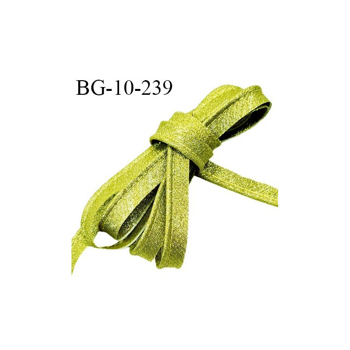 Passepoil 10 mm couleur vert anis superbe lurex brillant fabriqué en France avec lien cordon coton intérieur prix du mètre