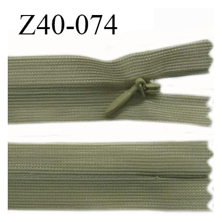 Fermeture zip YKK 40 cm non séparable couleur vert kaki zip glissière nylon invisible longueur 40 cm prix à l'unité