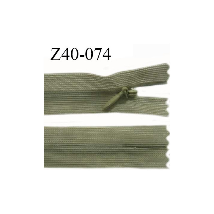 Fermeture zip YKK 40 cm non séparable couleur vert kaki zip glissière nylon invisible longueur 40 cm prix à l'unité