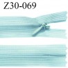 Fermeture zip 30 cm non séparable couleur bleu lagon zip nylon invisible longueur 30 cm prix à l'unité