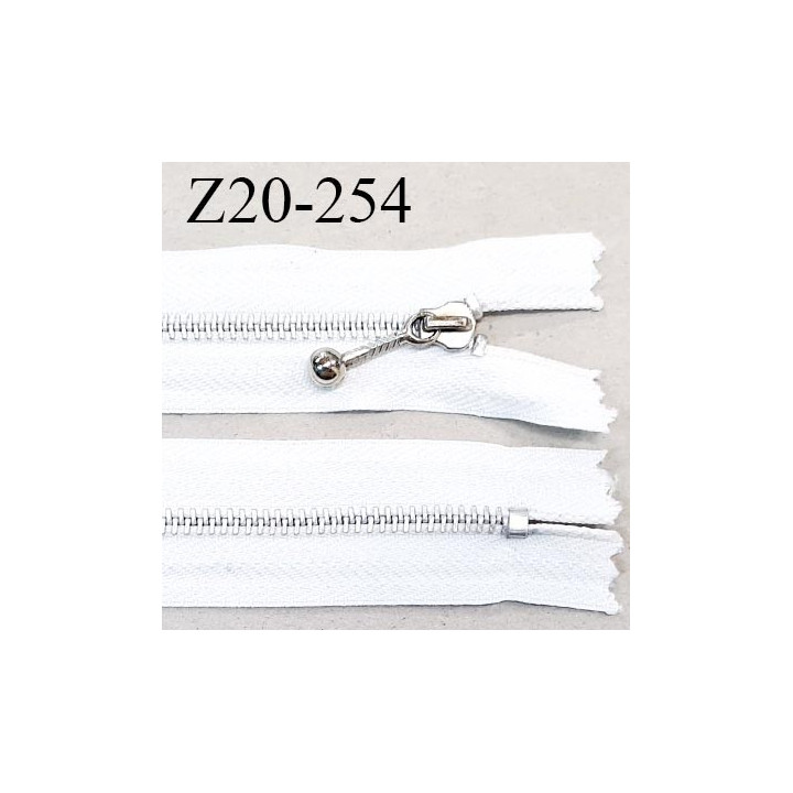 Fermeture zip 20 cm non séparable couleur naturel glissière nylon curseur métal couleur chrome longueur 20 cm prix à l'unité