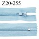 Fermeture zip 20 cm non séparable couleur bleu glissière nylon largeur 5 mm longueur 20 cm largeur 27 mm prix à l'unité