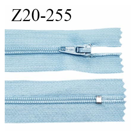 Fermeture zip 20 cm non séparable couleur bleu glissière nylon largeur 5 mm longueur 20 cm largeur 27 mm prix à l'unité