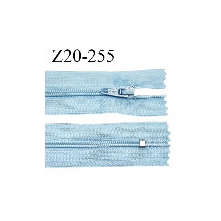 Fermeture zip 20 cm non séparable couleur bleu glissière nylon largeur 5 mm longueur 20 cm largeur 27 mm prix à l'unité