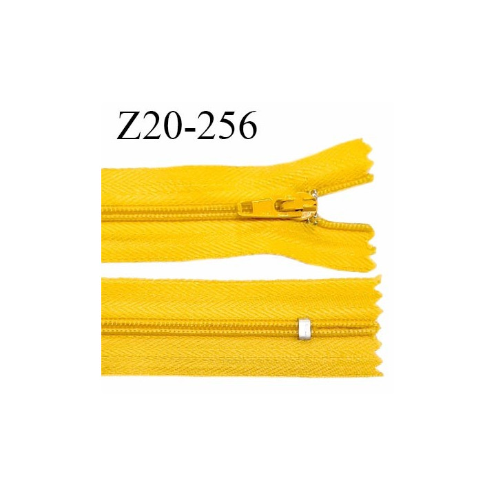 Fermeture zip 20 cm non séparable couleur jaune glissière nylon largeur 5 mm longueur 20 cm largeur 27 mm prix à l'unité