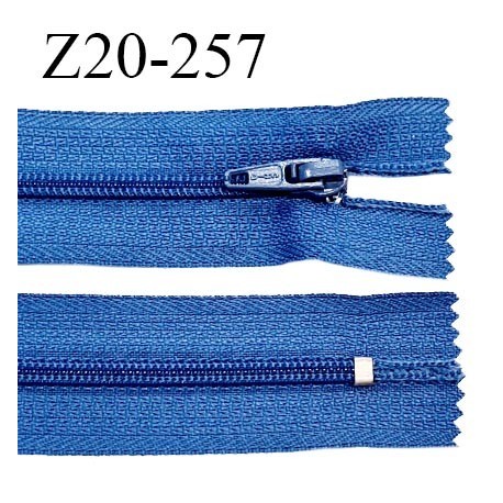 Fermeture zip 20 cm non séparable couleur bleu glissière nylon largeur 5 mm longueur 20 cm largeur 27 mm prix à l'unité