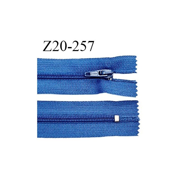Fermeture zip 20 cm non séparable couleur bleu glissière nylon largeur 5 mm longueur 20 cm largeur 27 mm prix à l'unité