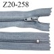 Fermeture zip 20 cm non séparable couleur gris bleu glissière nylon largeur 5 mm longueur 20 cm largeur 27 mm prix à l'unité
