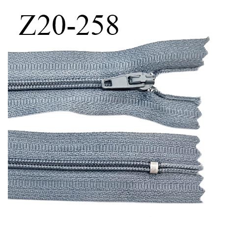 Fermeture zip 20 cm non séparable couleur gris bleu glissière nylon largeur 5 mm longueur 20 cm largeur 27 mm prix à l'unité