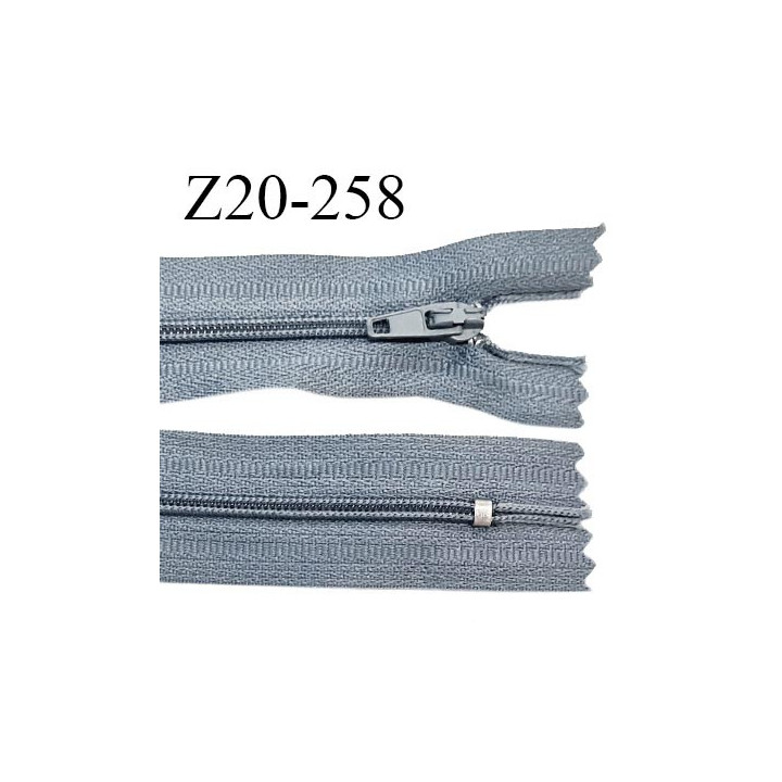Fermeture zip 20 cm non séparable couleur gris bleu glissière nylon largeur 5 mm longueur 20 cm largeur 27 mm prix à l'unité