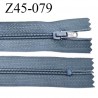 Fermeture 45 cm zip à glissière longueur 45 cm couleur bleu gris non séparable zip nylon largeur du zip prix à l'unité