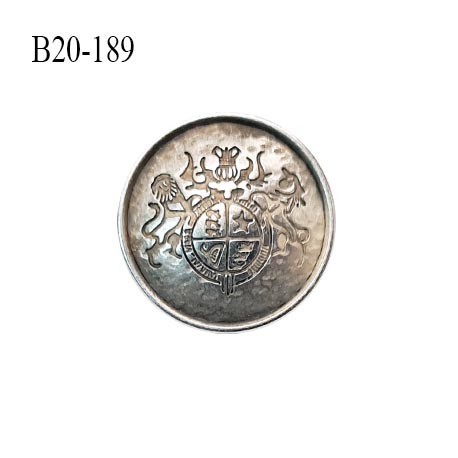 Bouton 20 mm métal couleur chrome vieilli avec motif blason accroche avec un anneau diamètre 20 mm épaisseur 2 mm prix à l'unité