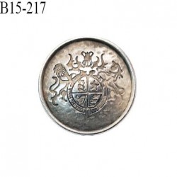 Bouton 15 mm métal couleur chrome vieilli avec motif blason accroche avec un anneau diamètre 15 mm épaisseur 2 mm prix à l'unité