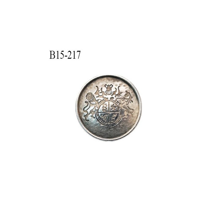 Bouton 15 mm métal couleur chrome vieilli avec motif blason accroche avec un anneau diamètre 15 mm épaisseur 2 mm prix à l'unité