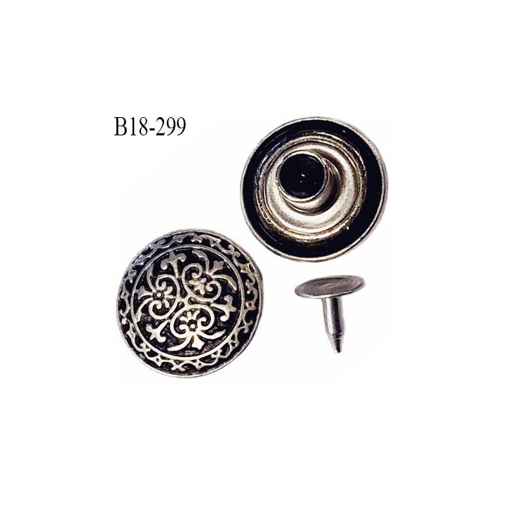 Bouton pression métal 18 mm couleur argent vieilli et noir diamètre 18 mm  prix à l'unité