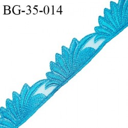 Décor ornement lingerie et bretelle ou autres broderie sur tulle couleur bleu horizon hauteur 35 mm prix au mètre
