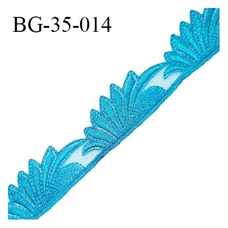 Décor ornement lingerie et bretelle ou autres broderie sur tulle couleur bleu horizon hauteur 35 mm prix au mètre